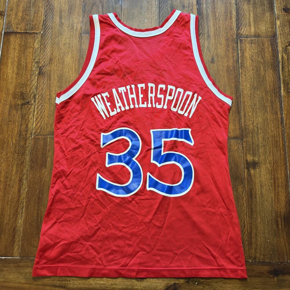 Vintage Philadelphia 76ers Jersey Mens Large Red NBA Weatherspoon Champion - Picture 2 of 9